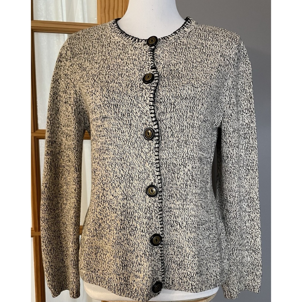 Tog Shop Button Front Cardigan Women's M Beige Cotton Knit Cabin Country Preppy